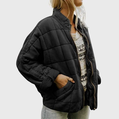 Women's Oversized Quilted Bomber Jacket - Zip Up Jacket