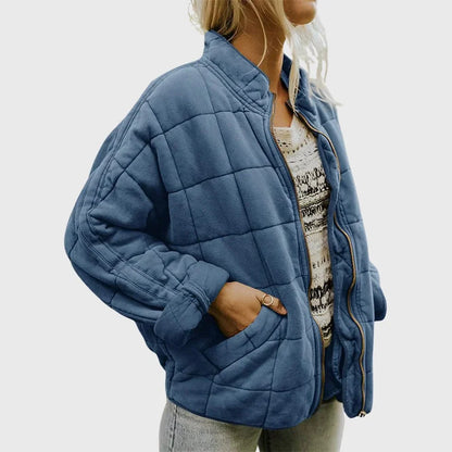 Women's Oversized Quilted Bomber Jacket - Zip Up Jacket