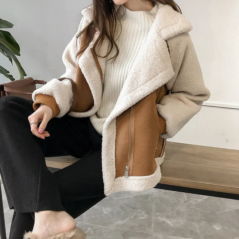 Women's Sherpa-Lined Bomber Jacket – Oversized Zip-Up
