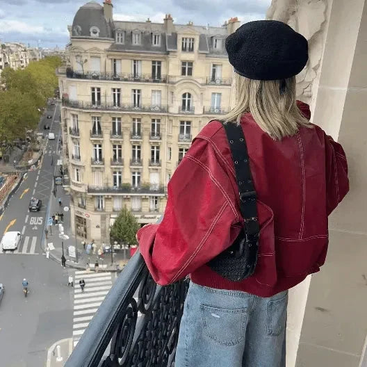 Women's Oversized Bomber Jacket - Contrast Stitch Starter Jacket