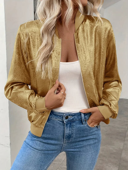 Women’s Bomber Jacket - Zip Front Casual Outerwear