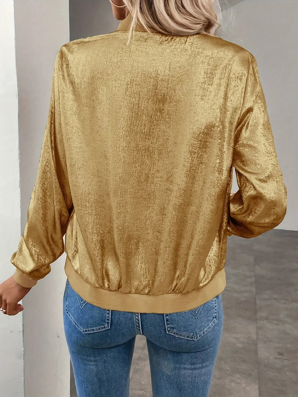 Women’s Bomber Jacket - Zip Front Casual Outerwear