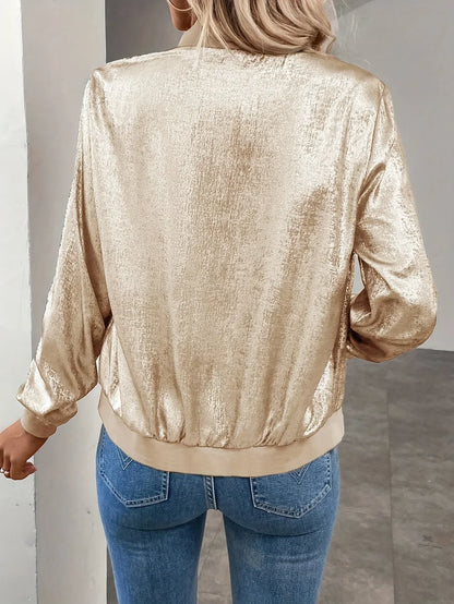 Women’s Bomber Jacket - Zip Front Casual Outerwear