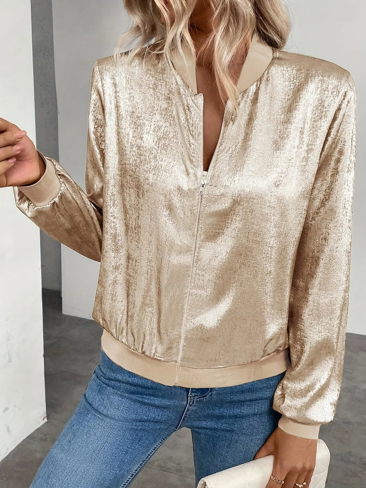 Women’s Bomber Jacket - Zip Front Casual Outerwear