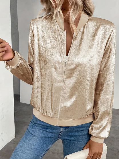 Women’s Bomber Jacket - Zip Front Casual Outerwear