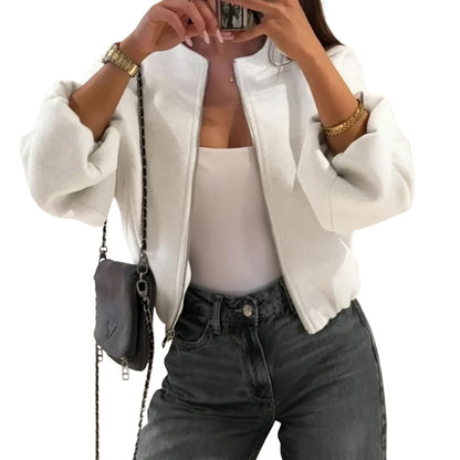 Women's Bomber Jacket - Zip Front Balloon Sleeve