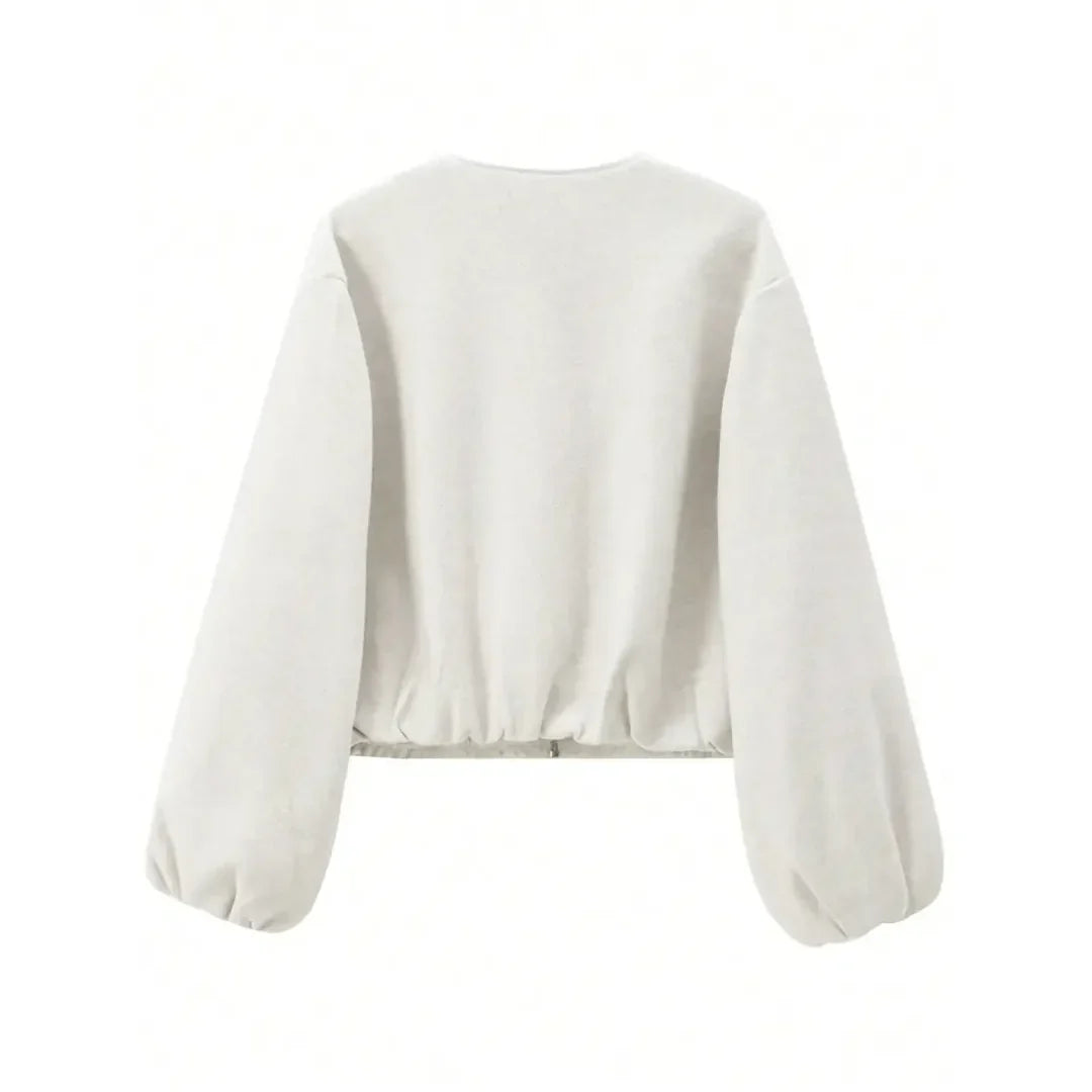 Women's Bomber Jacket - Zip Front Balloon Sleeve