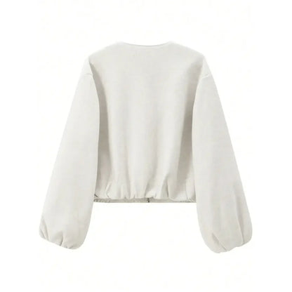 Women's Bomber Jacket - Zip Front Balloon Sleeve