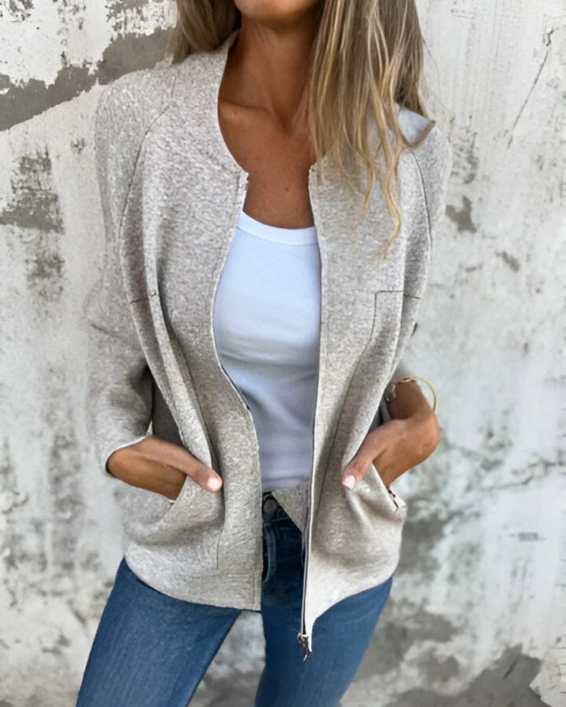 Women’s Lightweight Bomber Jacket - Zip Front Casual Jacket