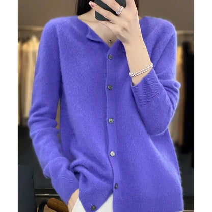 Women's Henley Knit Sweater – Button Front Crewneck