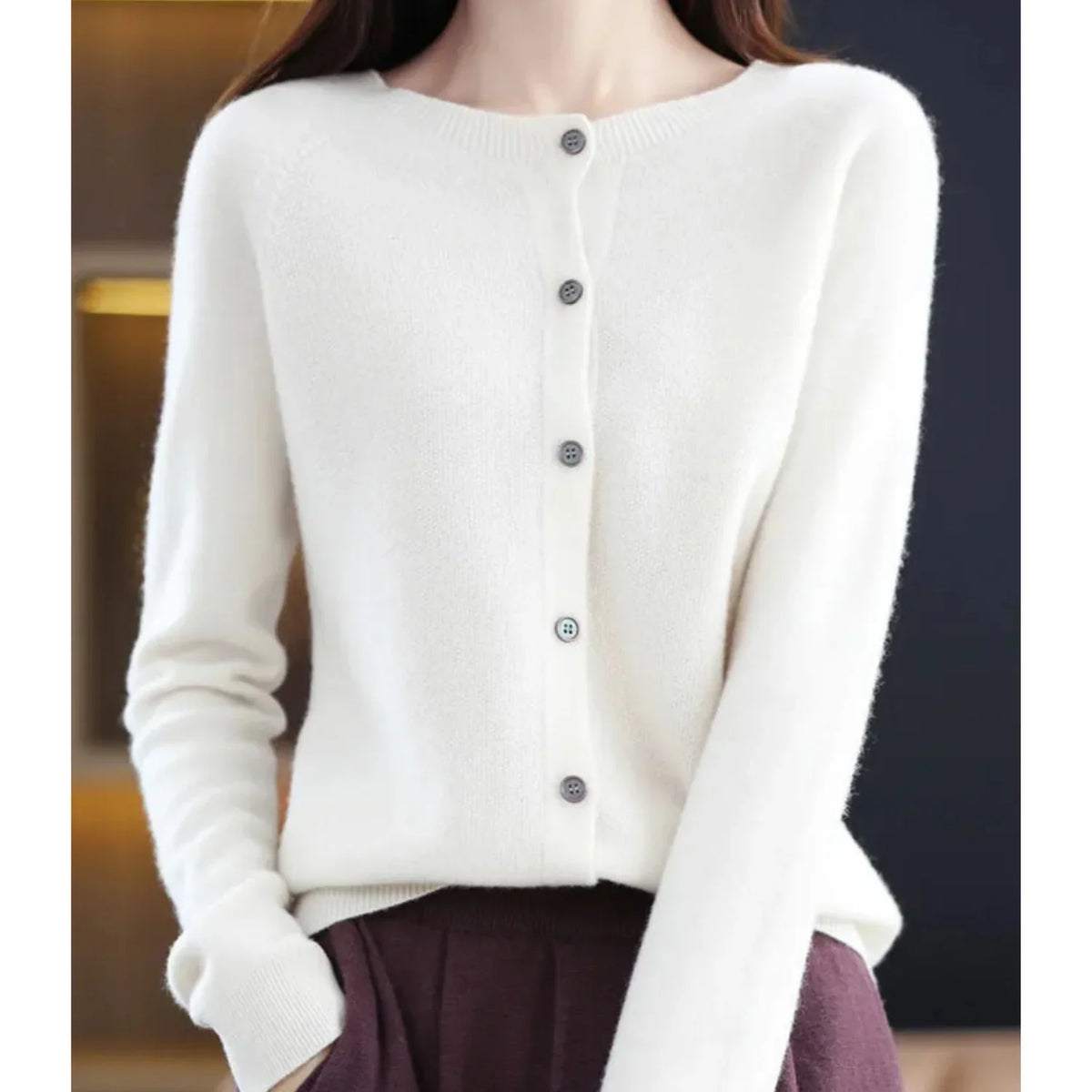 Women's Henley Knit Sweater – Button Front Crewneck