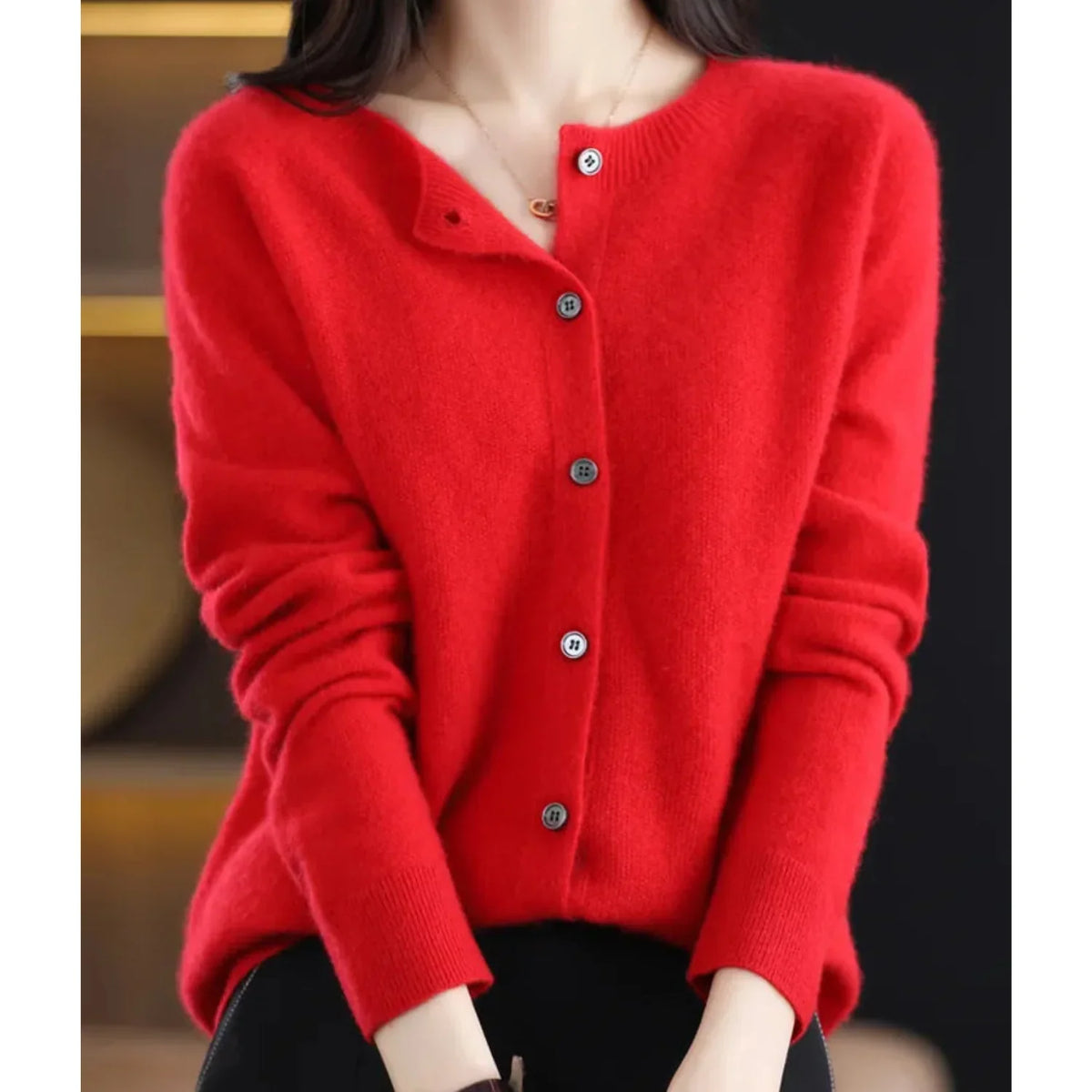 Women's Henley Knit Sweater – Button Front Crewneck
