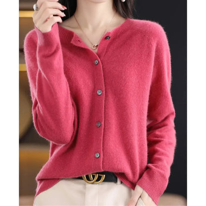 Women's Henley Knit Sweater – Button Front Crewneck