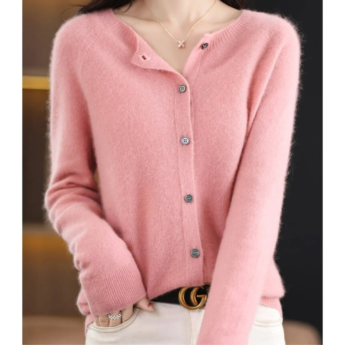 Women's Henley Knit Sweater – Button Front Crewneck