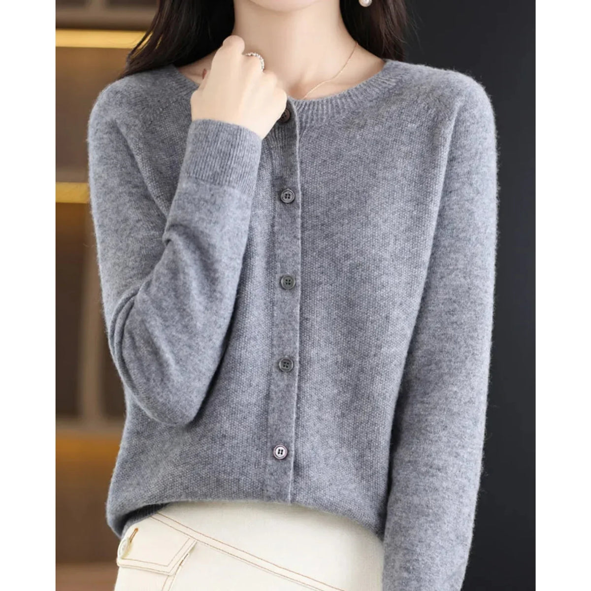 Women's Henley Knit Sweater – Button Front Crewneck