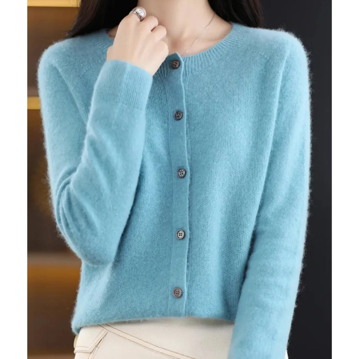 Women's Henley Knit Sweater – Button Front Crewneck