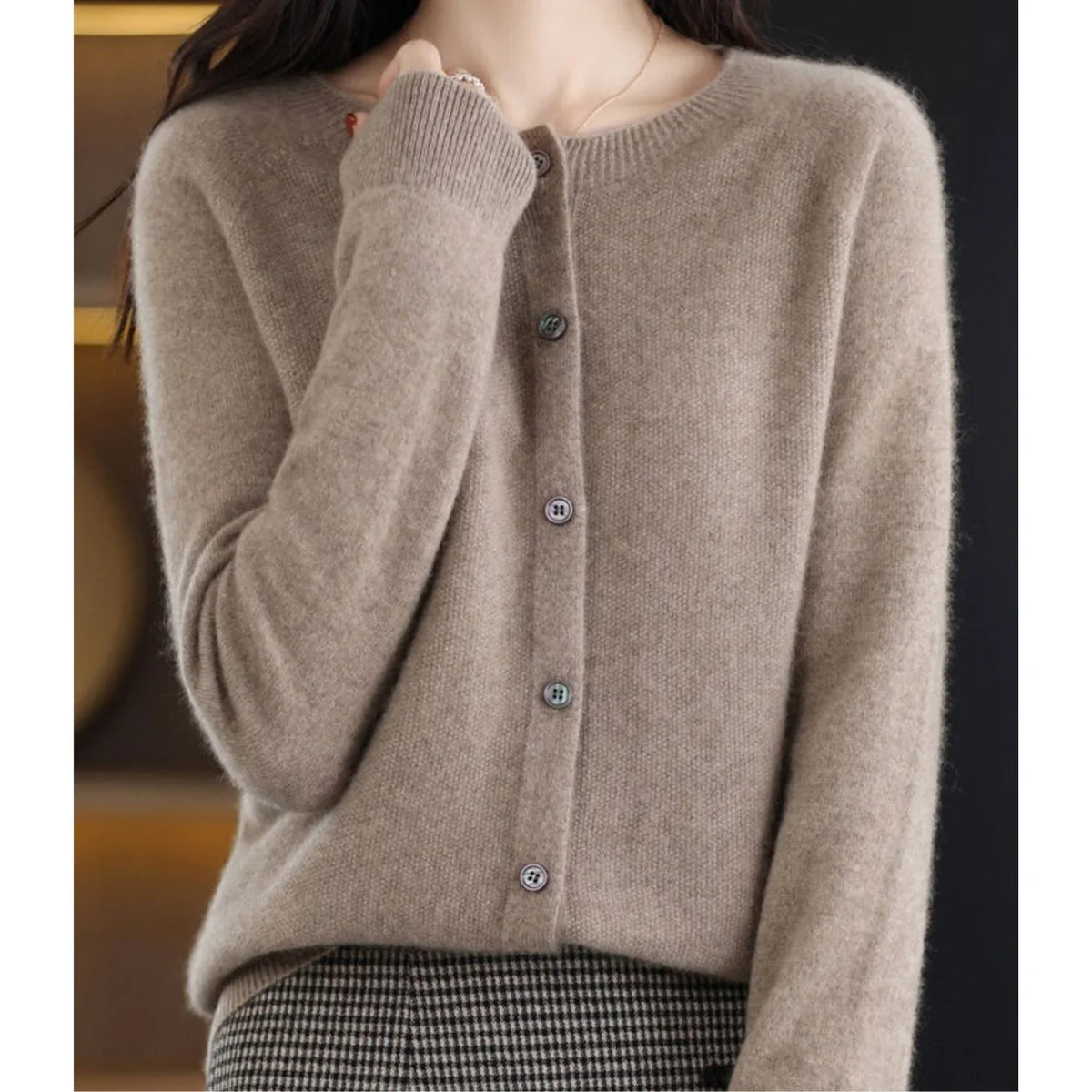 Women's Henley Knit Sweater – Button Front Crewneck