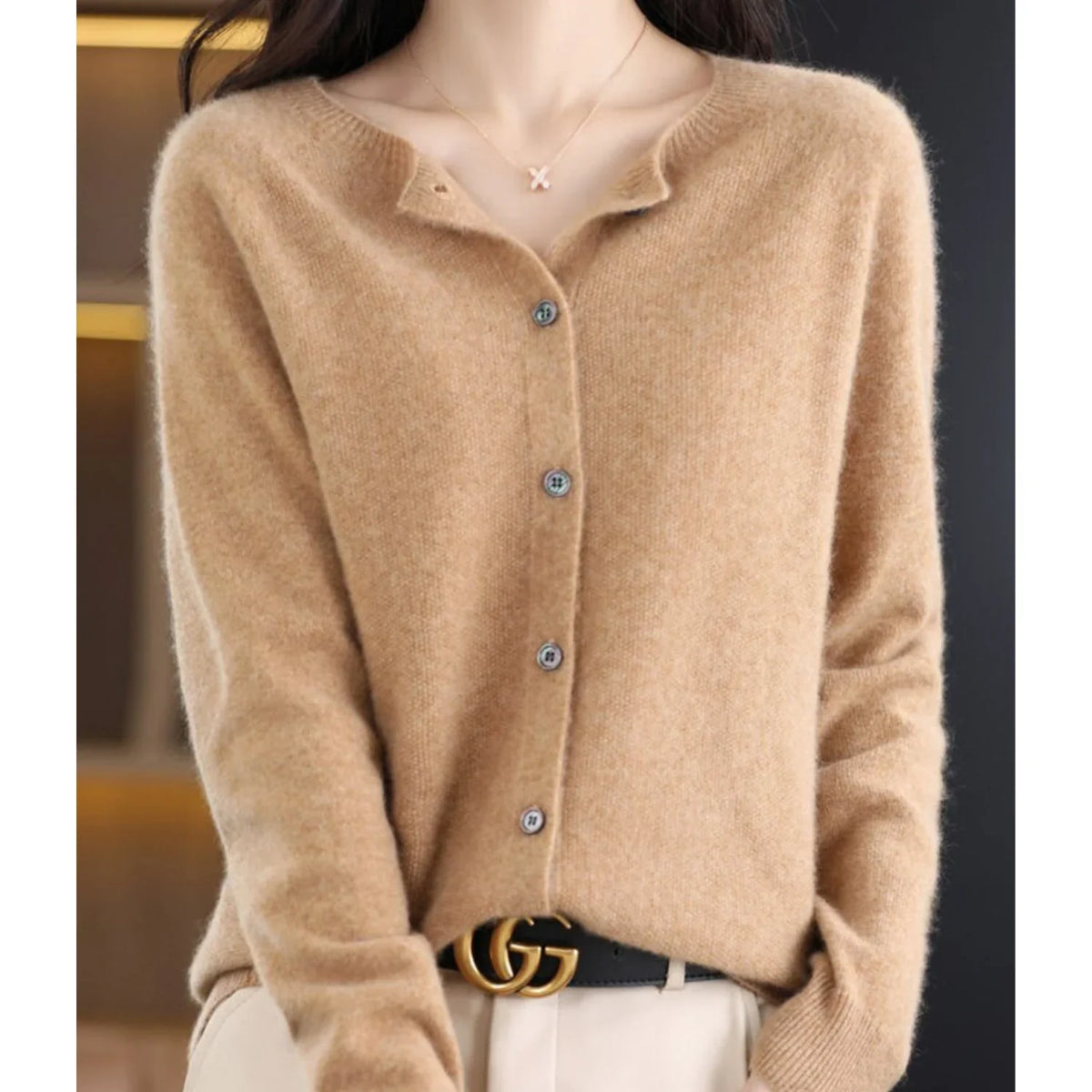 Women's Henley Knit Sweater – Button Front Crewneck