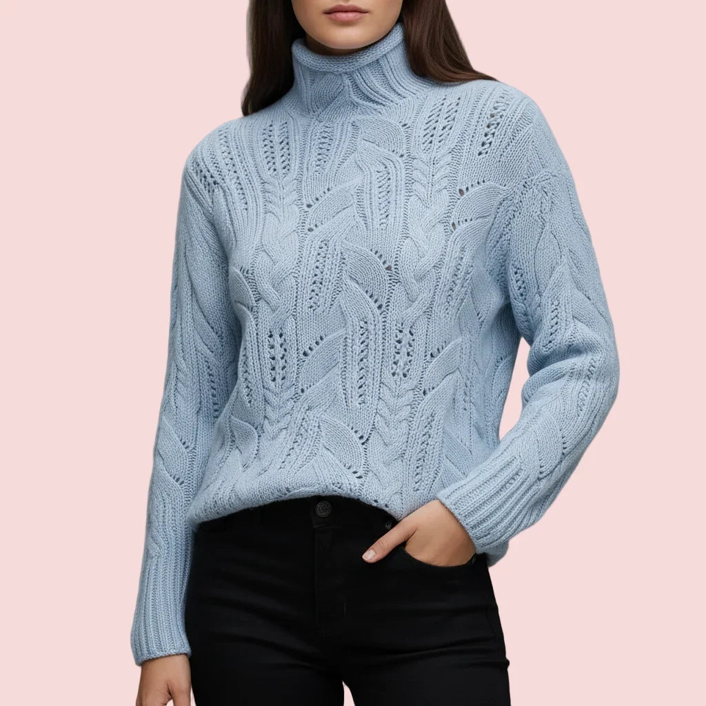 Women's Cable Knit Turtleneck Sweater – Long Sleeve