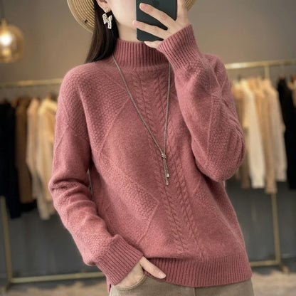 Women's Cable Knit Mock Neck Sweater – Long Sleeve