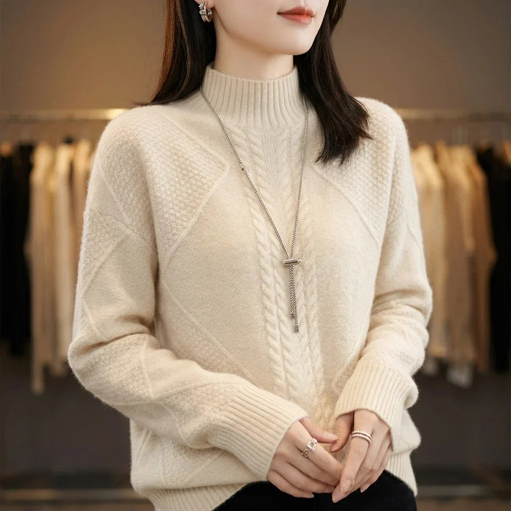Women's Cable Knit Mock Neck Sweater – Long Sleeve