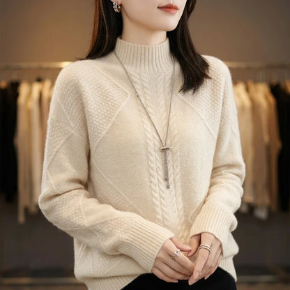 Women's Cable Knit Mock Neck Sweater – Long Sleeve