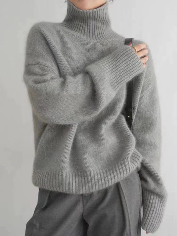 Women's Ribbed Knit Turtleneck Sweater – Long Sleeve