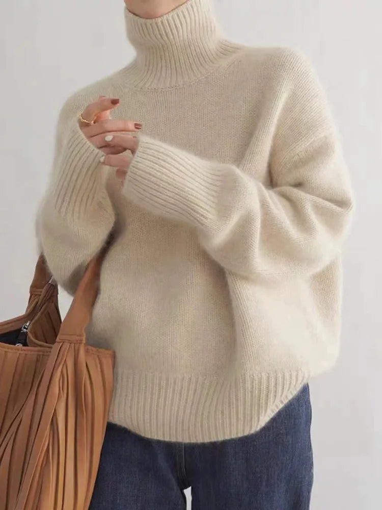 Women's Ribbed Knit Turtleneck Sweater – Long Sleeve