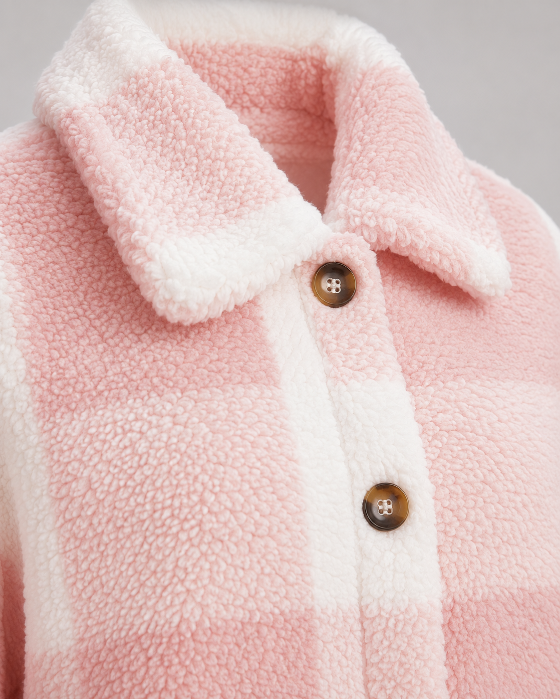 Women's Teddy Fleece Jacket - Check Print Winter Casual Coat
