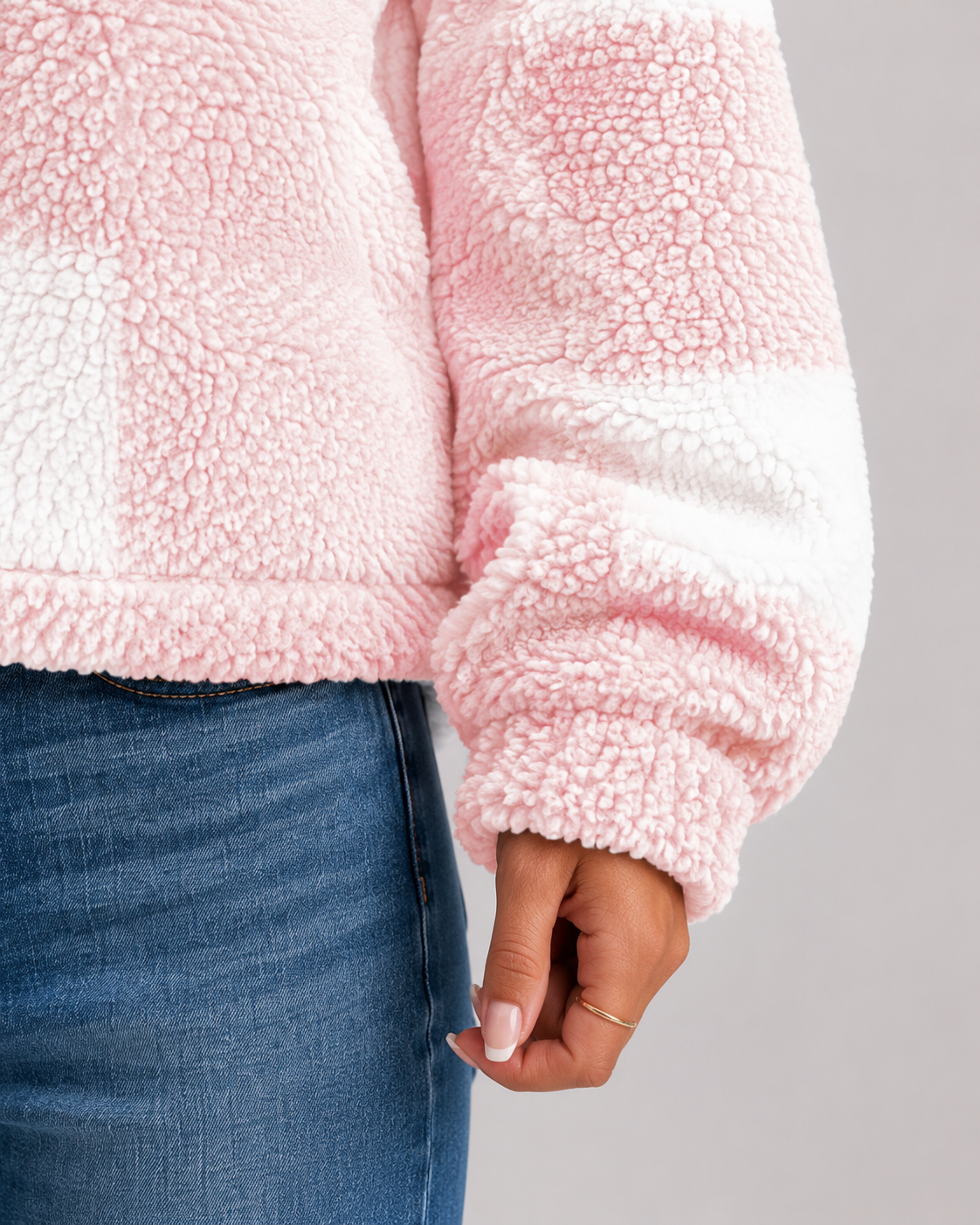 Women's Teddy Fleece Jacket - Check Print Winter Casual Coat