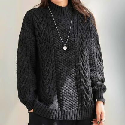Women's Chunky Cable Knit Sweater – Mock Neck Long Sleeve