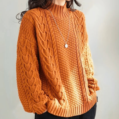 Women's Chunky Cable Knit Sweater – Mock Neck Long Sleeve