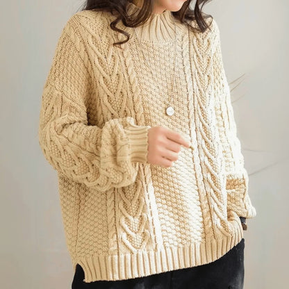 Women's Chunky Cable Knit Sweater – Mock Neck Long Sleeve