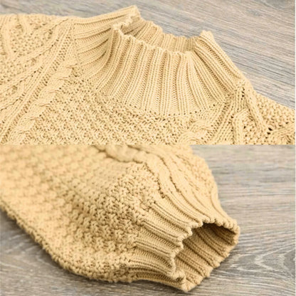 Women's Chunky Cable Knit Sweater – Mock Neck Long Sleeve
