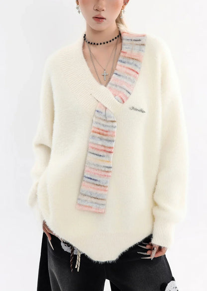 Women's Chunky Knit Sweater – Oversized V-Neck