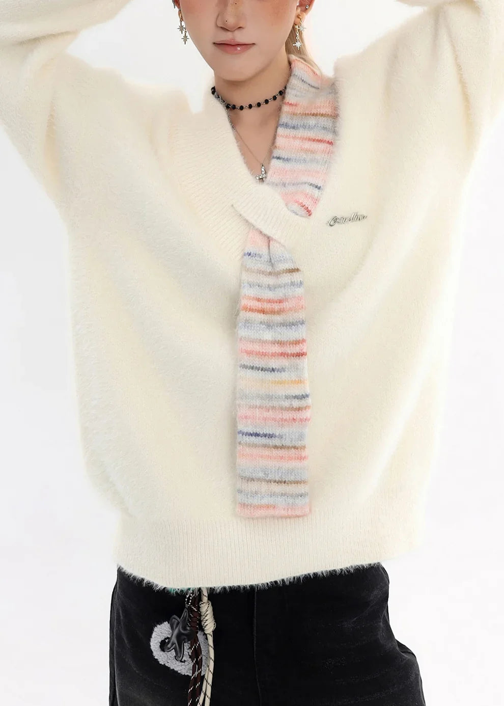 Women's Chunky Knit Sweater – Oversized V-Neck