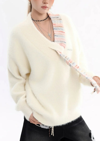 Women's Chunky Knit Sweater – Oversized V-Neck