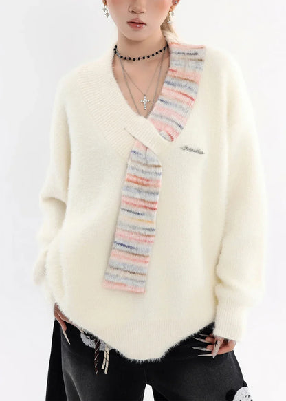 Women's Chunky Knit Sweater – Oversized V-Neck