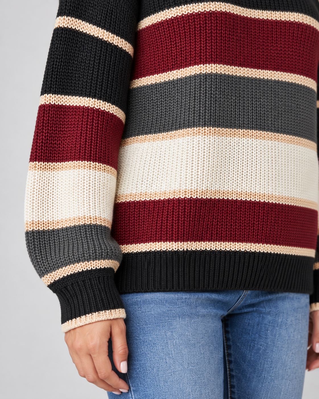 Women's Color Block Sweater - Crew Neck Relaxed Fit