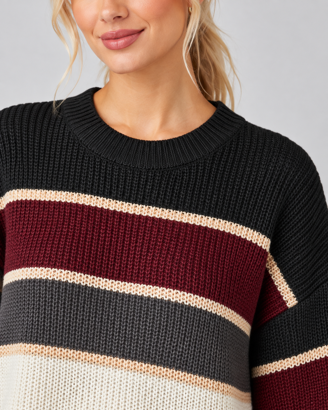Women's Color Block Sweater - Crew Neck Relaxed Fit