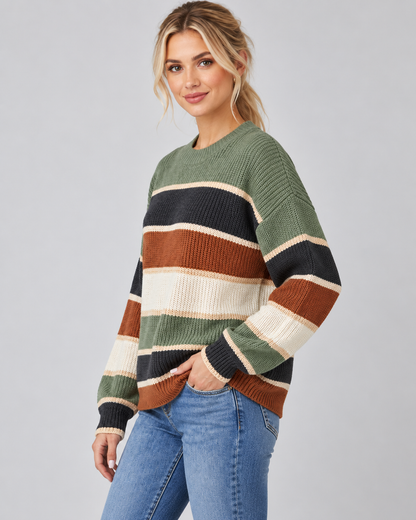 Women's Color Block Sweater - Crew Neck Relaxed Fit