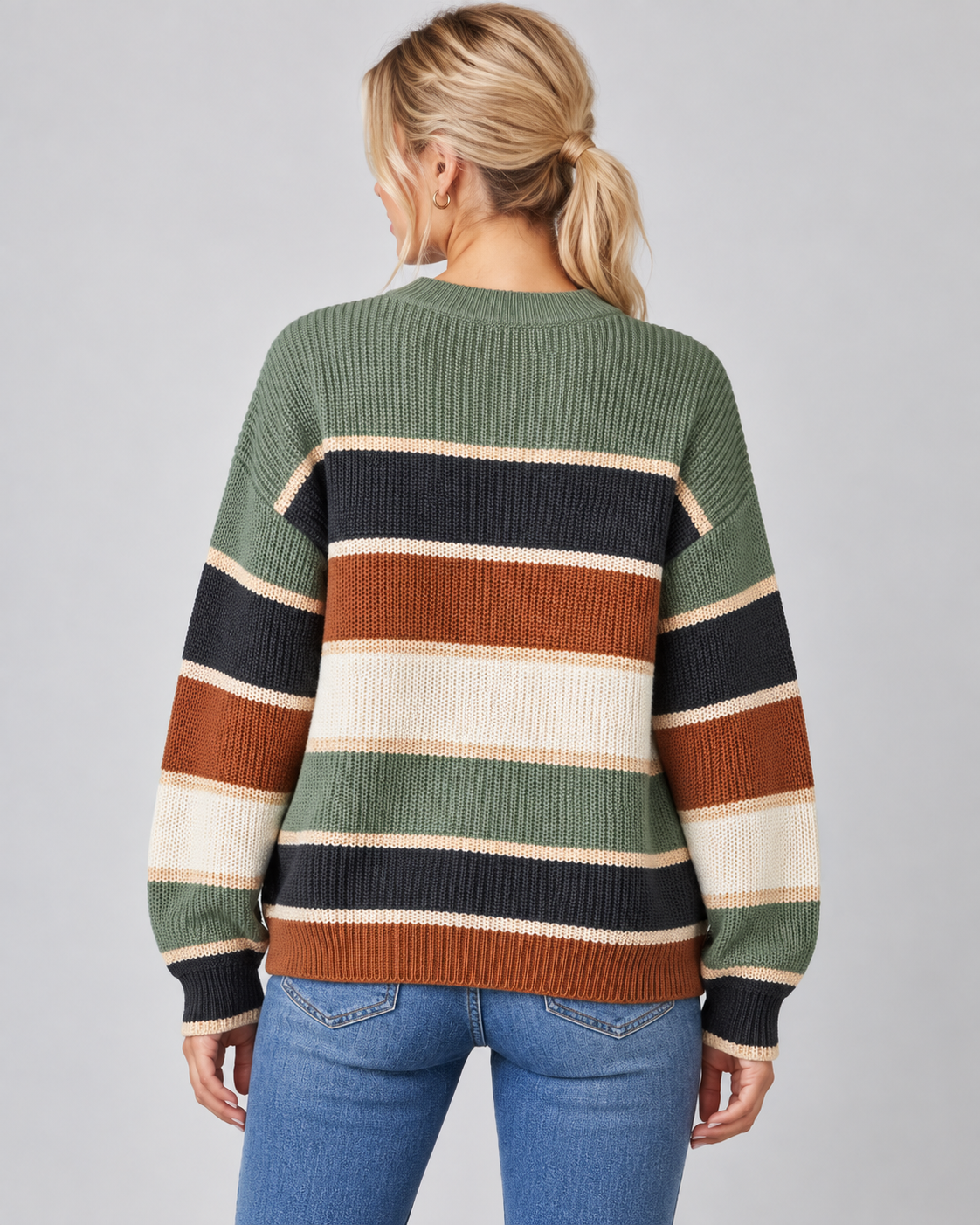 Women's Color Block Sweater - Crew Neck Relaxed Fit