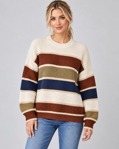 Women's Color Block Sweater - Crew Neck Relaxed Fit