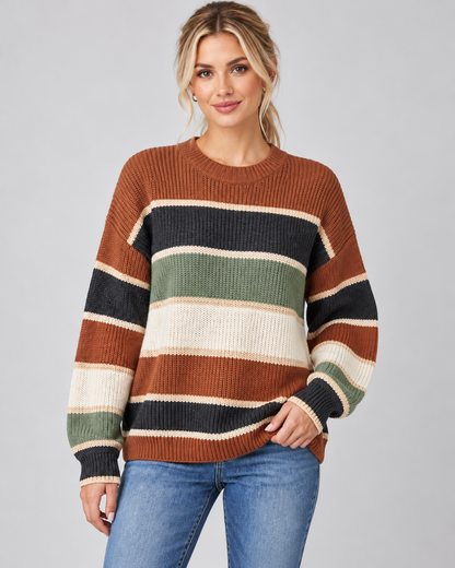 Women's Color Block Sweater - Crew Neck Relaxed Fit
