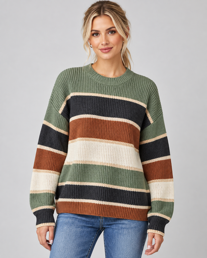 Women's Color Block Sweater - Crew Neck Relaxed Fit