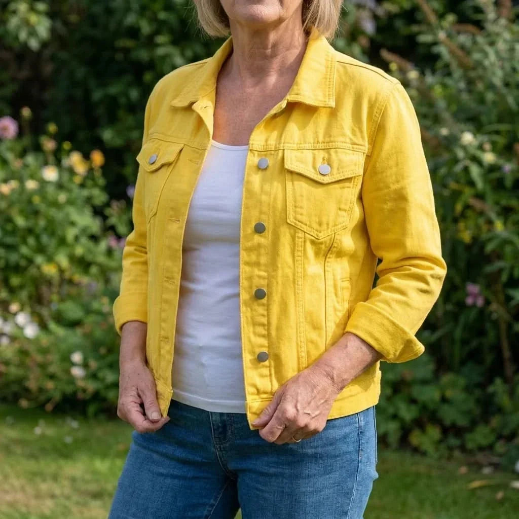 Women’s Cropped Denim Jacket - Button Front Long Sleeve