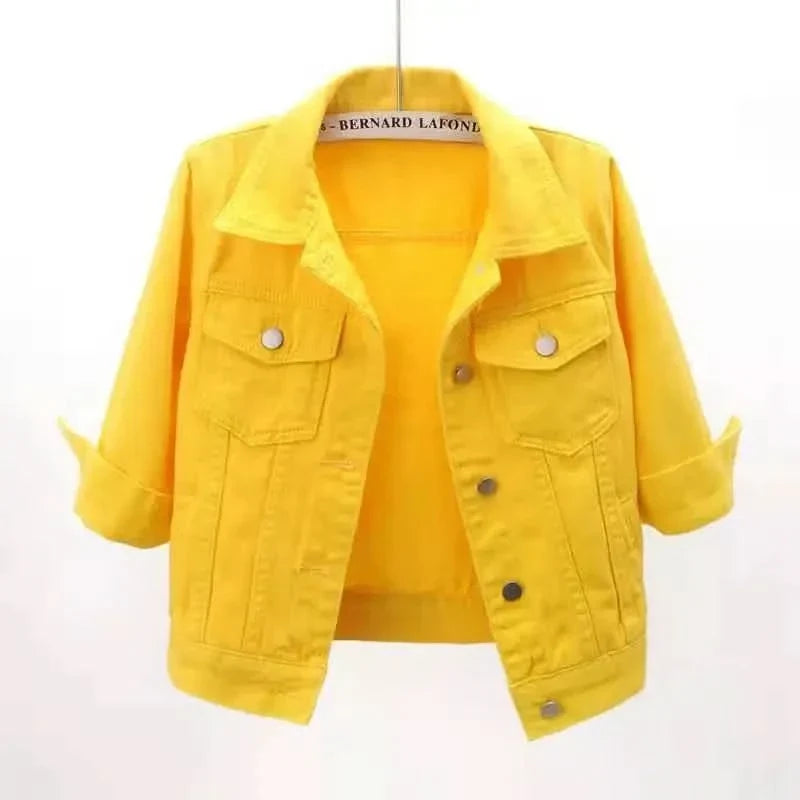 Women’s Cropped Denim Jacket - Button Front Long Sleeve