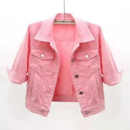 Women’s Cropped Denim Jacket - Button Front Long Sleeve