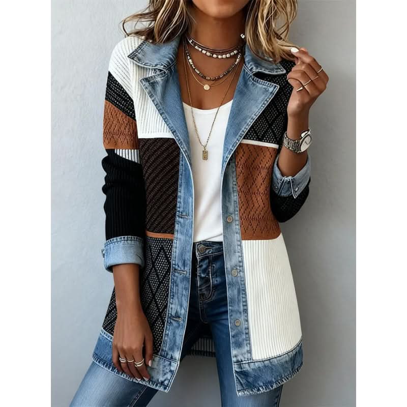 Women’s Patchwork Denim Jacket - Contrast Design