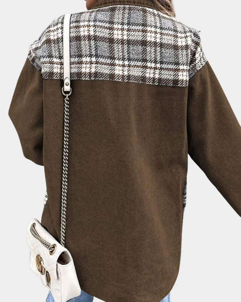 Women's Plaid Denim Jacket - Contrast Long Sleeve
